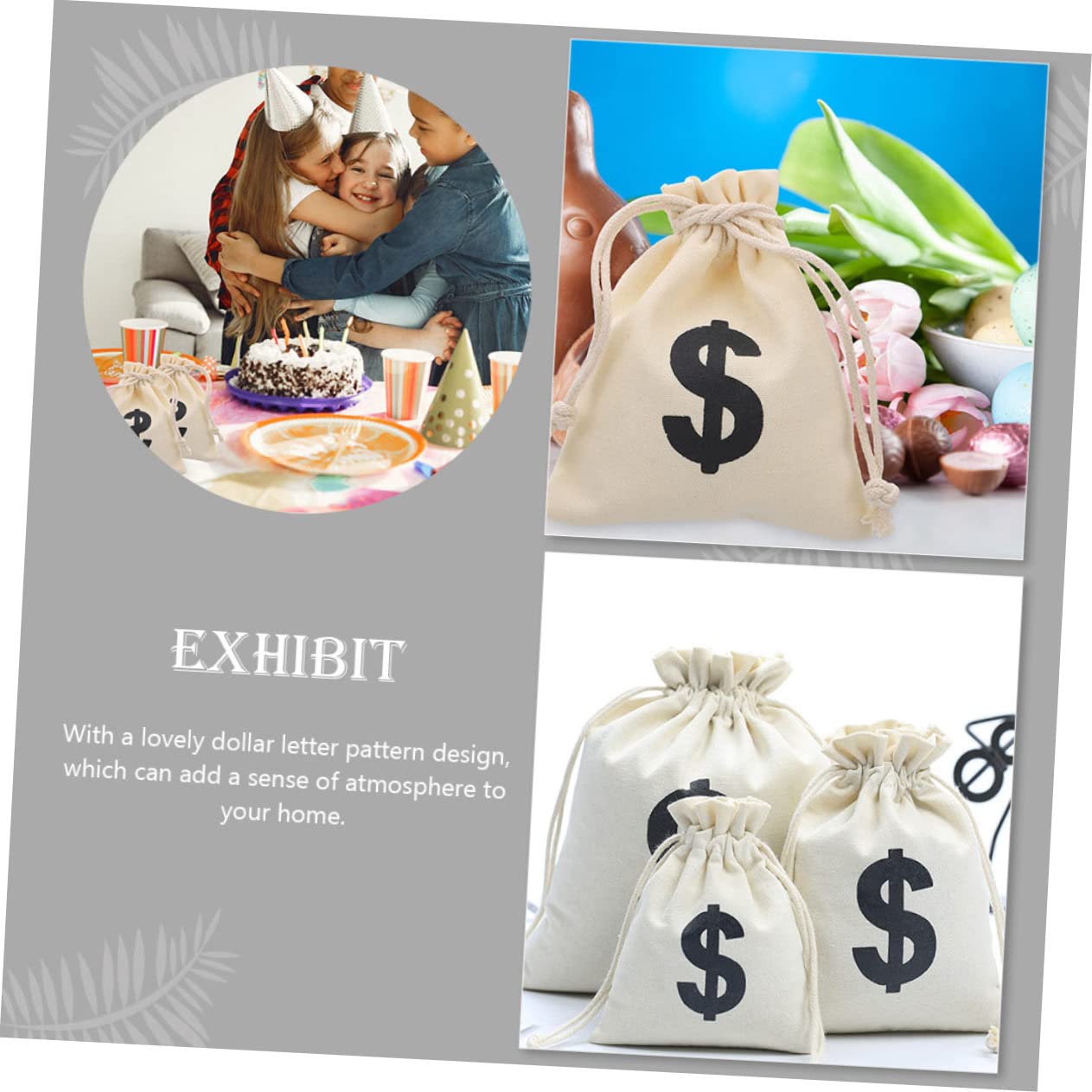 PERSELOSO Bolsas de Lona Cordón de Algodón Beige 10 Diseño de Letras Almacenamiento de Dulces y Snacks Bolsitas de Obsequio para Fiestas