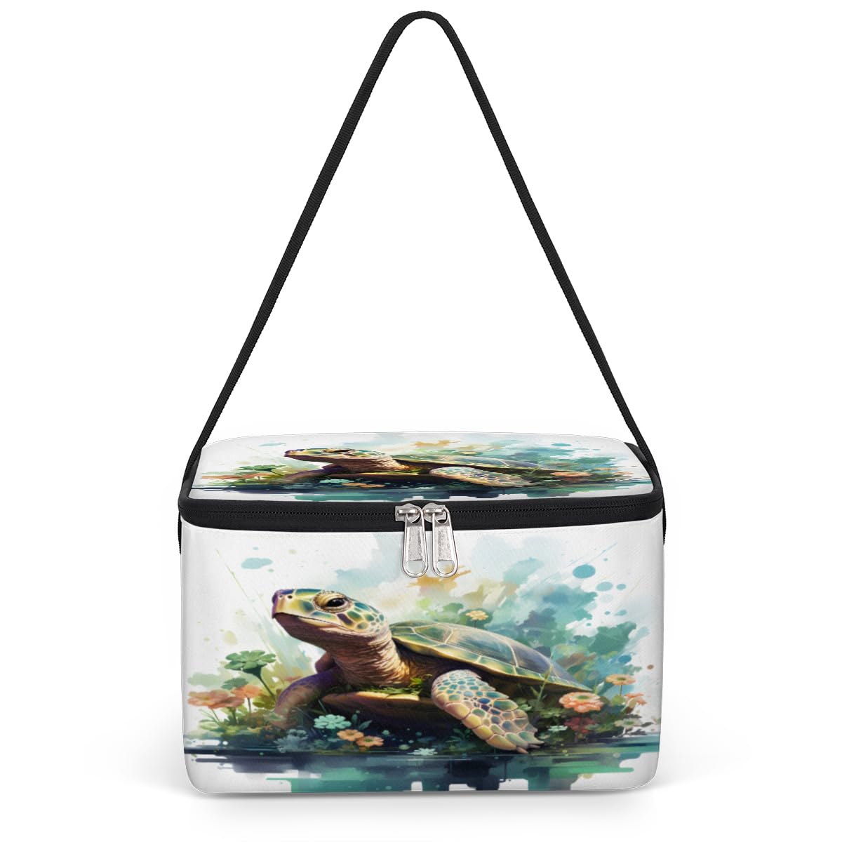 GzLeyigou Turtle Lunch Bags for Women Men 9 Cans, Hot & Cold Food Delivery Bag Insulated Grocery Bag Insulated Lunch Box Watercolor Marine Turtle Cooler Bag for Office Work Picnic Beach