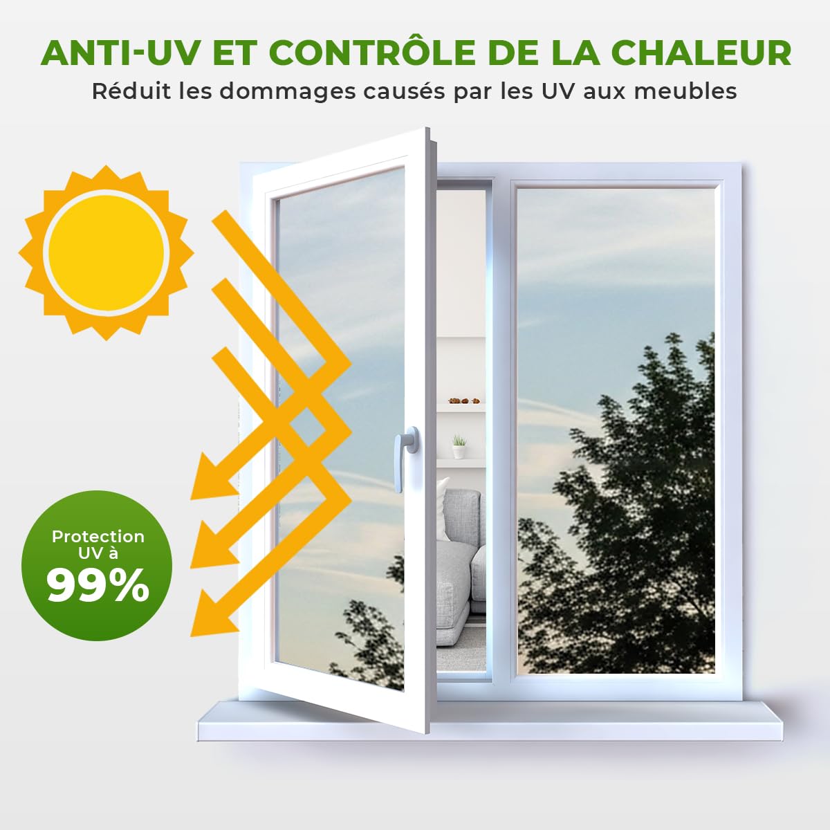 Ambiance Sticker Film Anti Chaleur Fenêtre Anti UV Occultant, 90 cm x 4 m