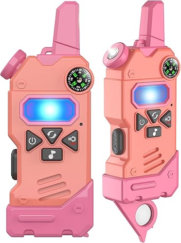 Miniatura 8 de Walkie Talkies para niños, 5 canales coloridos de radio de 2 vías, brújula, linterna y lupa, alcance de 3 millas para juego de aventura, exterior,