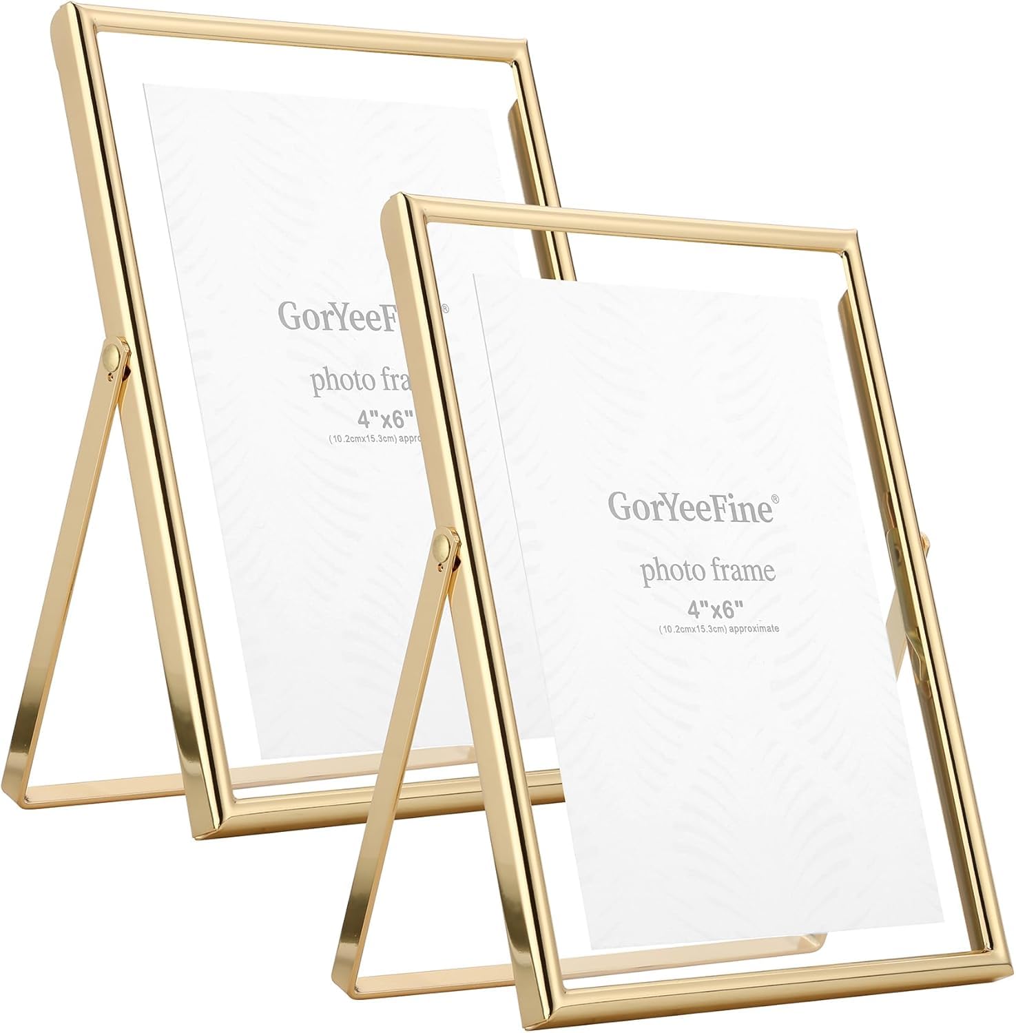 Gold 5x7 Floating Picrute Frame 2pack For Photo Size(3.5x5'',4x6''),Adjustable Tabletop/Shelf Photo Frame,Classy Gift floating frames for Wedding,Christmas,Birthady,Home or Office Decor.