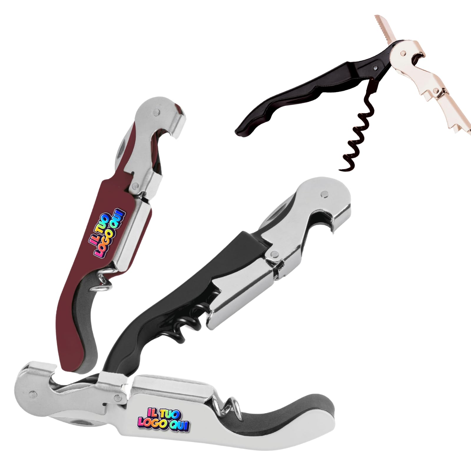 D&Vlab CAVATAPPI PROFESSIONALE PER VINO TAPPI IN SUGHERO APRIBOTTIGLIE CON CORONA E COLTELLINO PERSONALIZZABILE CON LOGO E SCRITTE STAMPA A COLORI GADGET PROMOZIONALE PER BAR RISTORANTI PUB (50)