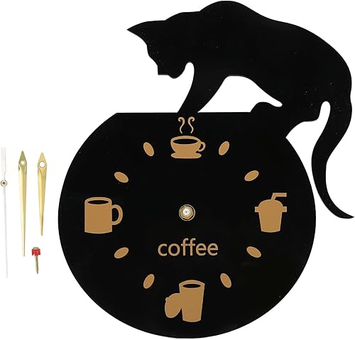 GLOGLOW Reloj de pared de cocina, reloj de pared 3D, movimiento silencioso, café, gato, sin marco, diseño para oficina, dormitorio, dormitorio