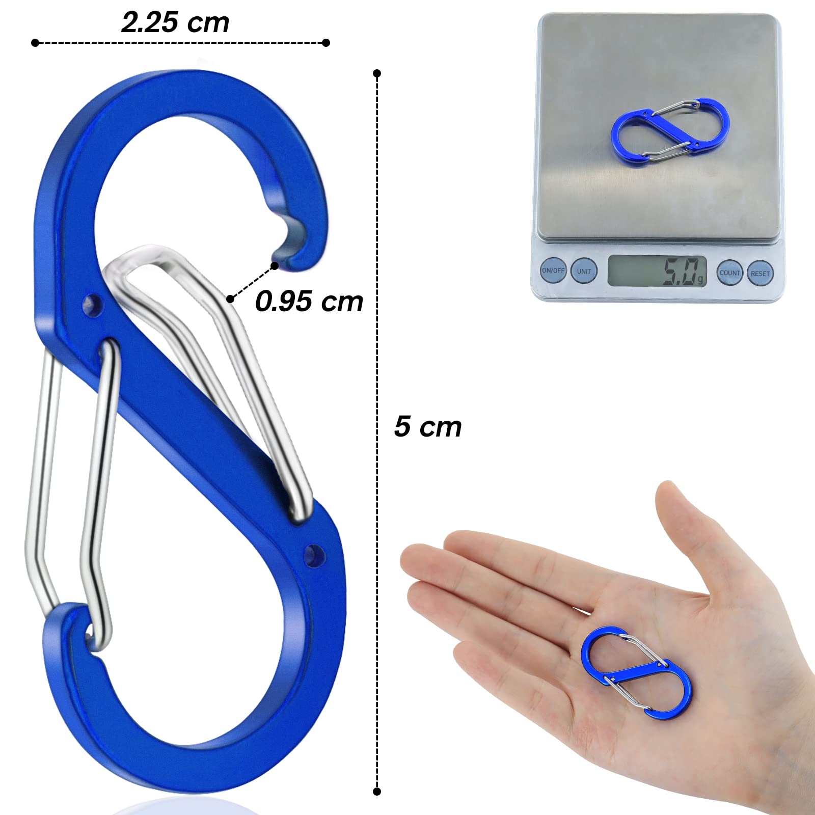 S moschettone piccolo moschettone in alluminio portachiavi mini carabiner 20 pezzi per campeggio/pesca/sport all'aperto