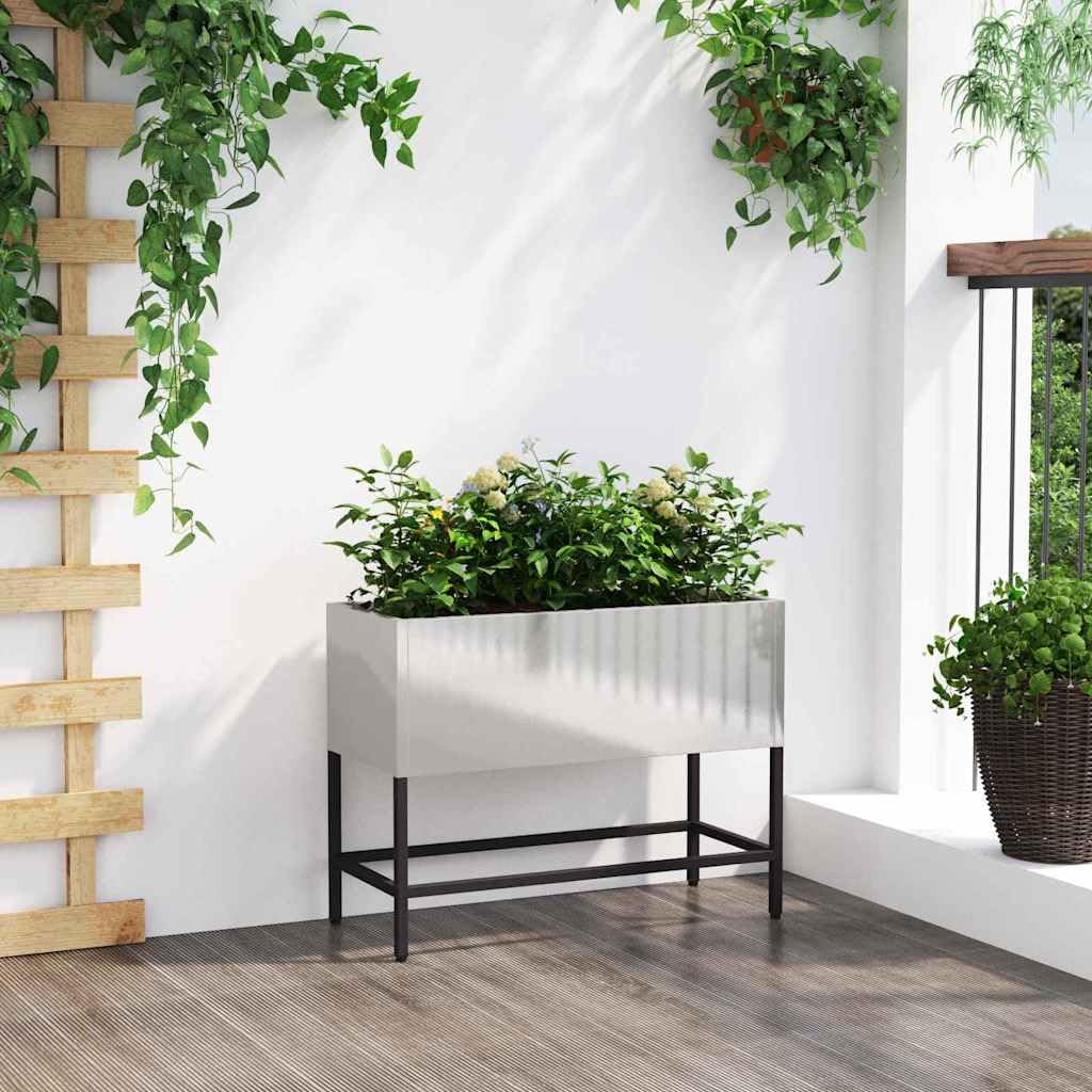 Hothingwell Podwyższona taca ogrodowa srebrna 60x26x45 cm stal nierdzewna | Nowoczesna konstrukcja, odporna na warunki atmosferyczne, łatwa do czyszczenia, prosty montaż za pomocą śrubokręta