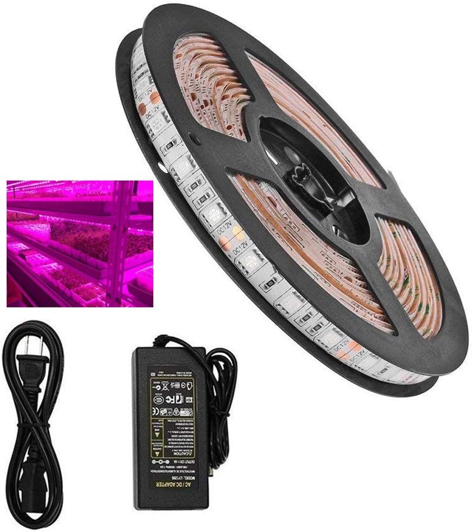 Goldwin Plant Grow Waterproof Flexible LED Strip Light with Power Adapter,Full Spectrum 5M 16.4 feet SMD5050 Red Blue 4:1 Growing Lamp for Aquarium Greenhouse Hydroponic Plant Garden Flowers