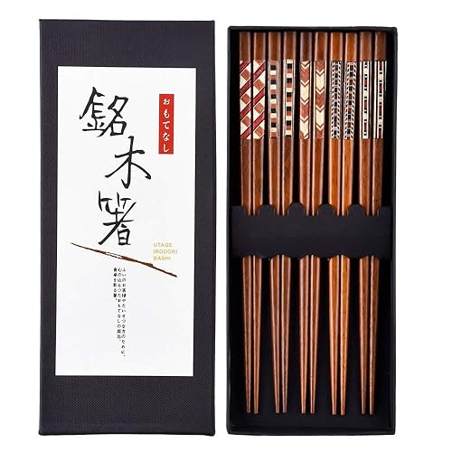 Antner Handmade Japanese Chopsticks Reusable Natural Wooden Chopstick with Box, 5 Pairs Gift Set - Natural Wood