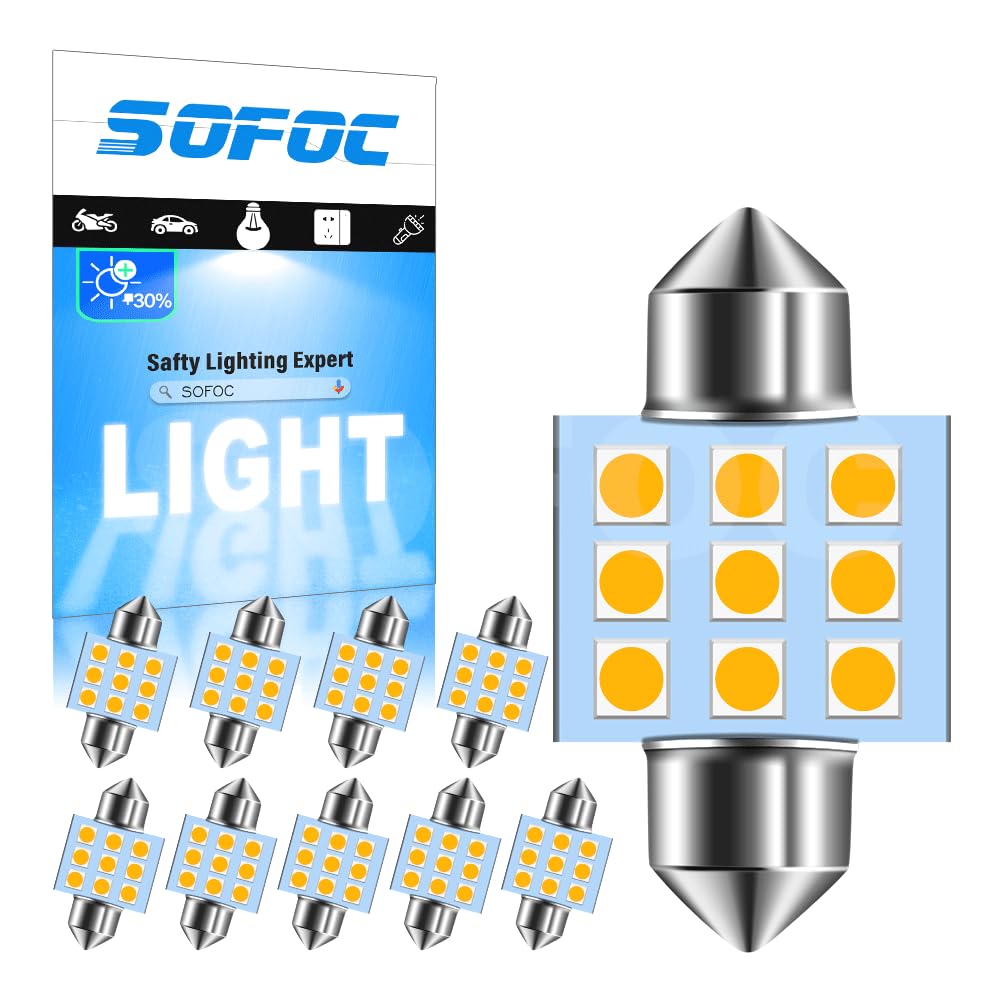 SOFOC LED Festoon Bulb 31MM Warm White 12V AC/DC per luce interna auto, plafoniera, luce di cortesia, lampada mappa, luce targa 10Pcs