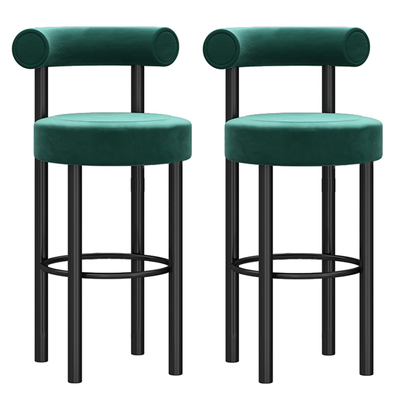 AYCDL Velvet Seat Bar Stools Set of 2 Counter Height Barstools with Footrest for Kitchen Island Pub Breakfast Counter Stylish Bar Chairs,Green-65cm