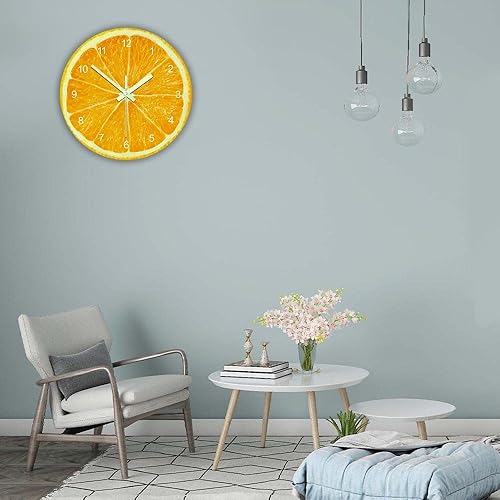 Miniatura 8 de The Geeky Days Reloj de pared luminoso que brilla en la oscuridad, reloj de pared de fruta naranja, moderno, funciona con pilas, cuarzo silencioso
