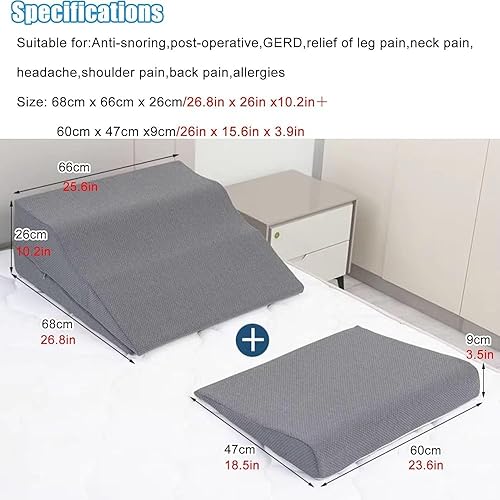 Miniatura 2 de Juego de 3 almohadas de cuña ajustables para cama  Inclinación de 30 para aliviar el dolor de espalda, anti-ronquidos y soporte de reflujo ácido