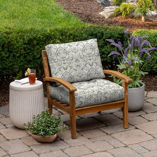 Image of ARDEN Outdoor Plush Modern Tufted Blowfill Deep Seat Set, 24 in x 24 in, Weather-Proof, Rain-Proof, Fade Resistant Patio Cushion, Ultra Cozy 24 x 24, Neutral Aurora Damask