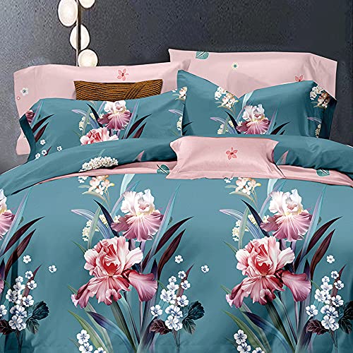 Shatex Twin Floral Comforter 2 Piece All Season Bedding Botanical Teal Comforter Floral Cottage Bed - Ultra Soft 100% Polyester– Twin Comforter Set With 1 Pillow Sham #TOP1