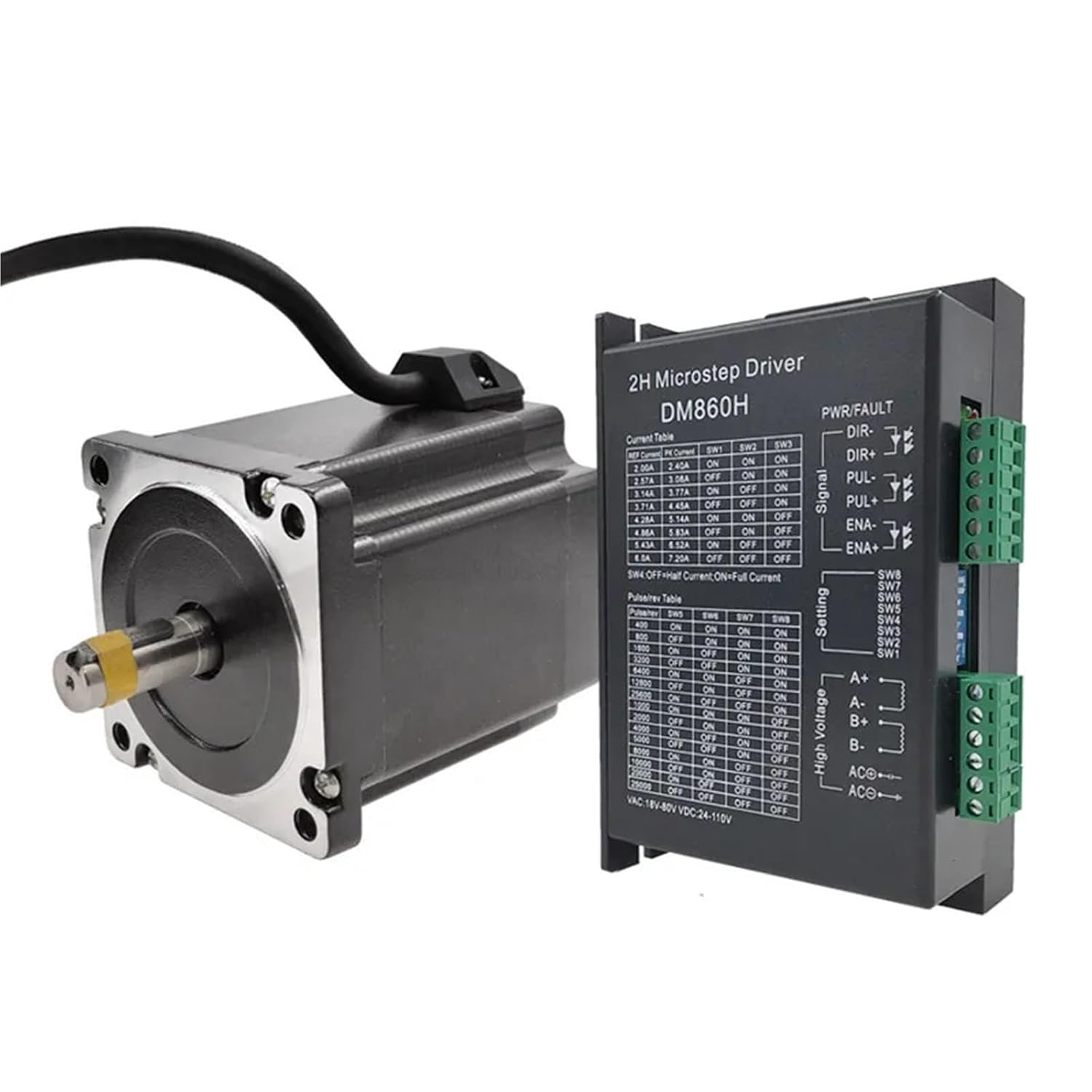 86 Step Motor NEMA34 4.5Nm 6.5Nm 8.5Nm 12Nm 6.0A Stepper Motor D14mm 2 Phase for CNC Engraving Machine High 86BYG DM860H(Motor,86BYGH118-8.5Nm)