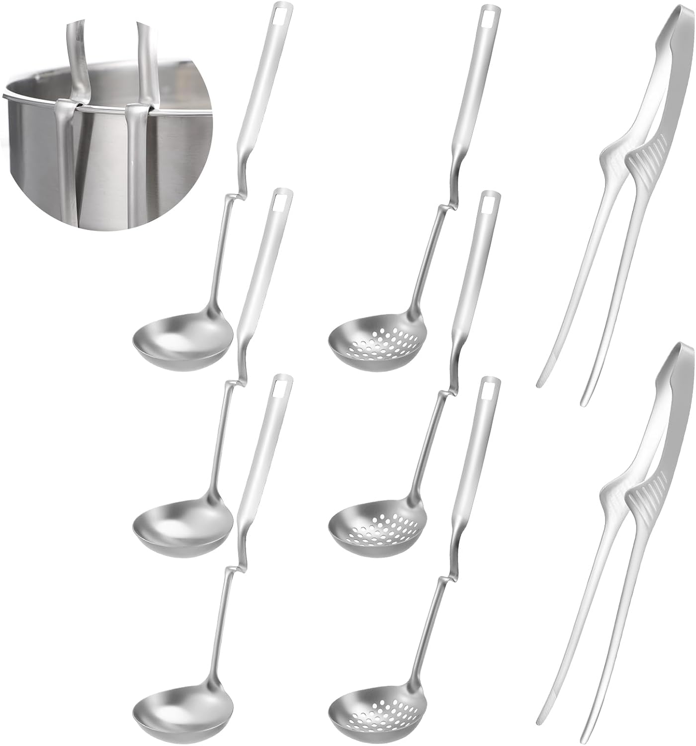 8Pcs Slotted Ladle Set Stainless Steel Soup Ladle Strainer Scoops Soup Colander Cooking Skimmer Cookware Utensil for Camping Barbecue & Kitchen Cooking Ladles Set for Hotpot Scooping Sauce Serving