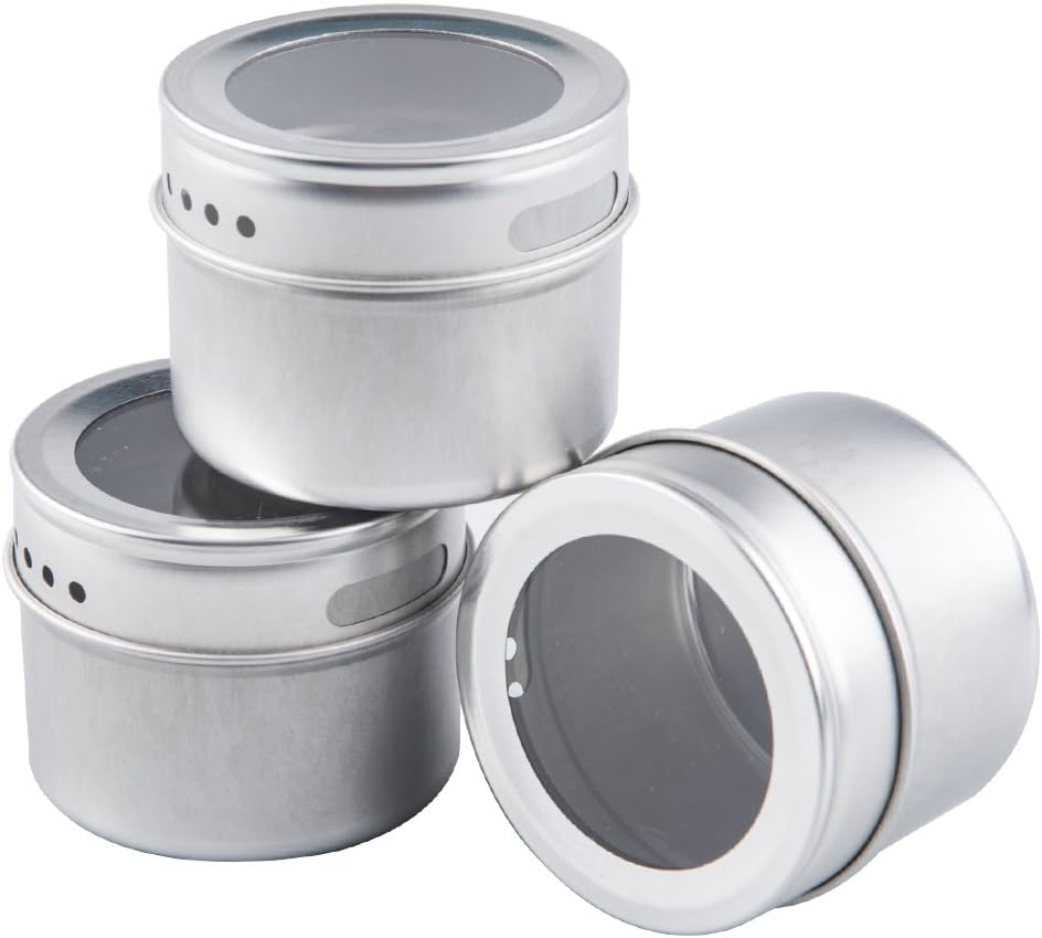 Bekith 20 Pack Magnetic Spice Tins Storage Spice Containers, Clear Top Lid with Sift or Pour, Magnetic on Refrigerator and Grill, 240 PVC Spice Label Set