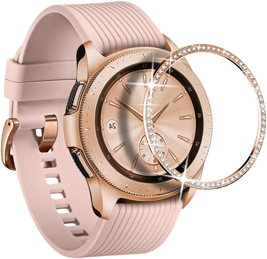 Supoix Bezel Ring Compatible for Samsung Galaxy Watch 42mm, Stainless Steel Diamond Styling Bezel Adhesive Cover Protector for Galaxy Watch 42mm/Gear Sport Watch Accessories(Rose Gold)