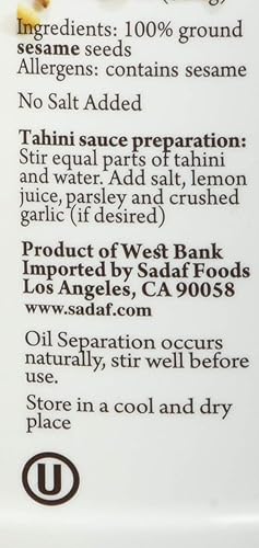 Miniatura 5 de Sadaf Sesame Tahini Paste - 100% Pure Sesame Paste from ground sesame seeds - Tahini paste for Hummus, Baba Ghanoush and Dressings - Sesame Butter -