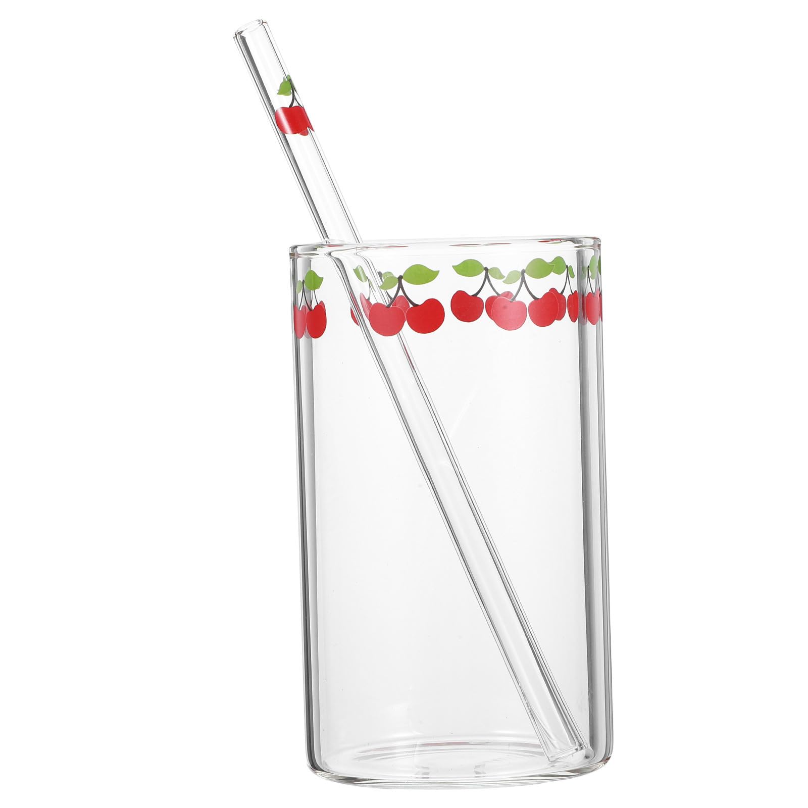 Vaso de vidrio con diseño de cereza WESIEVYA resistente al frío con caña para líquido helado