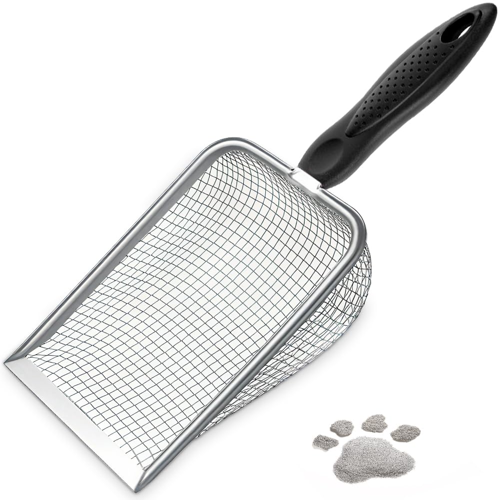 UMUACCAN Cat Litter Scoop,Sturdy Litter Cleaner Corner Shovel,Stainless Steel Mesh Litter Shovel,Easy to Clean Reptile Terrarium Sand Waste,Beach Shovel(Black)
