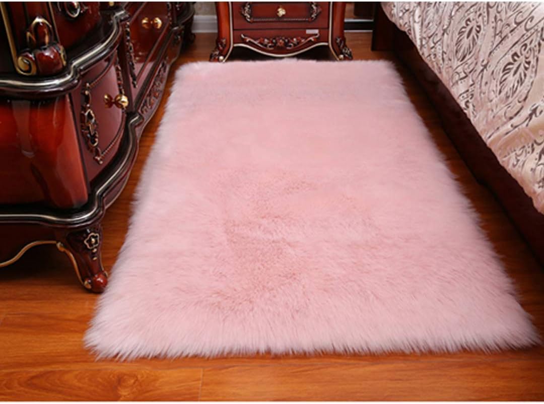 DQMEN Faux Fur Rug White Soft Fluffy Rug Shaggy Rugs Faux Sheepskin Rugs Floor Carpet for Bedrooms Living Room Kids Rooms Decor (Pink, 19.7 x 59 inch)
