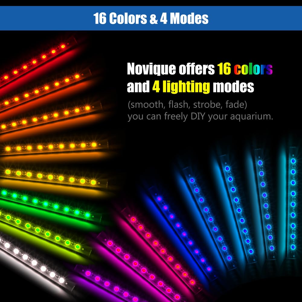 Luz LED para acuario con IP68 impermeable y función de memoria, luz sumergible para pecera con control remoto y 16 colores, 23 pulgadas de brillo, barra de luz subacuática ajustable para