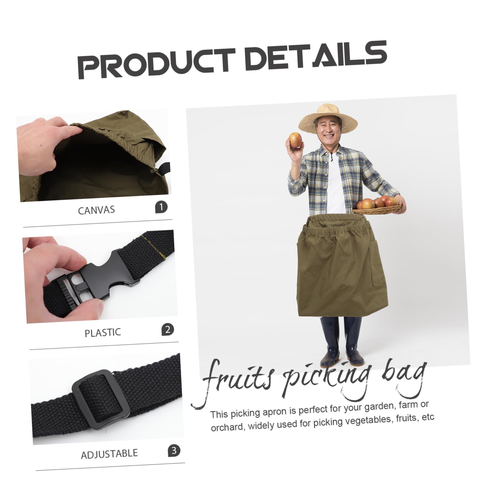 Levemolo Garden Apron Fruit Picking Bag Outdoor Vegetable Picking Apron Large Capacity Easy to Wear Storage Pockets for Fruit Storage Green