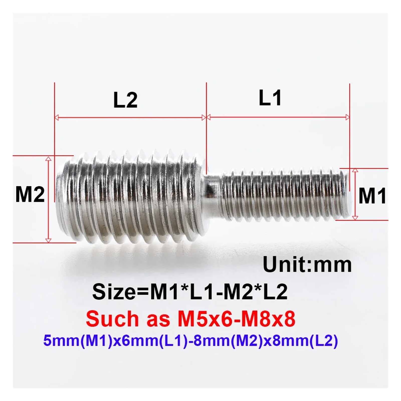 adaptador roscado, Tornillo de conversión rosca completa acero inoxidable 304(M10X20 M12X20)