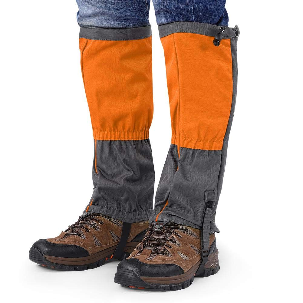 Ghette per Le Gambe, Antivento Impermeabili, Rilevatori Windproof, per Scarponi da Neve, Escursionismo, Camminata, Campeggio, Arrampicata, Caccia, Pesca (Arancia)