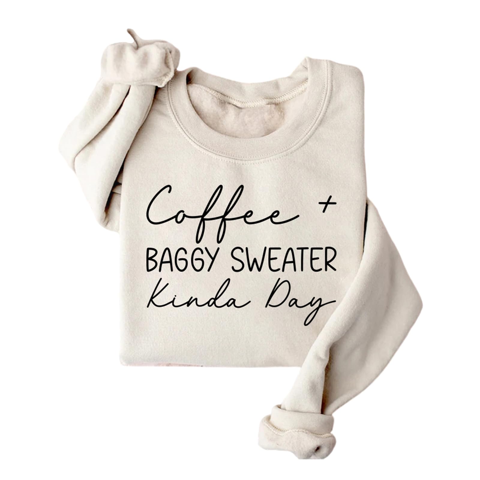 BEJUYOE Coffee Baggy Sweater Kinda Day Sweatshirts for Women Coffee Season Fleece Lined Pullovers Casual Long Sleeve Sweater