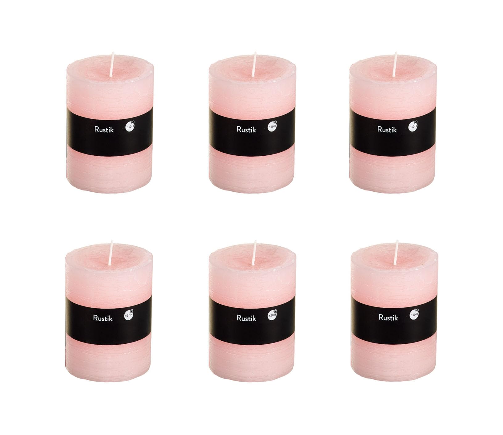 Juego de 6 velas rústicas, velas de pilar, vela de bloque, vela de Adviento, sin hollín, 7 x 8, rosa claro, 6