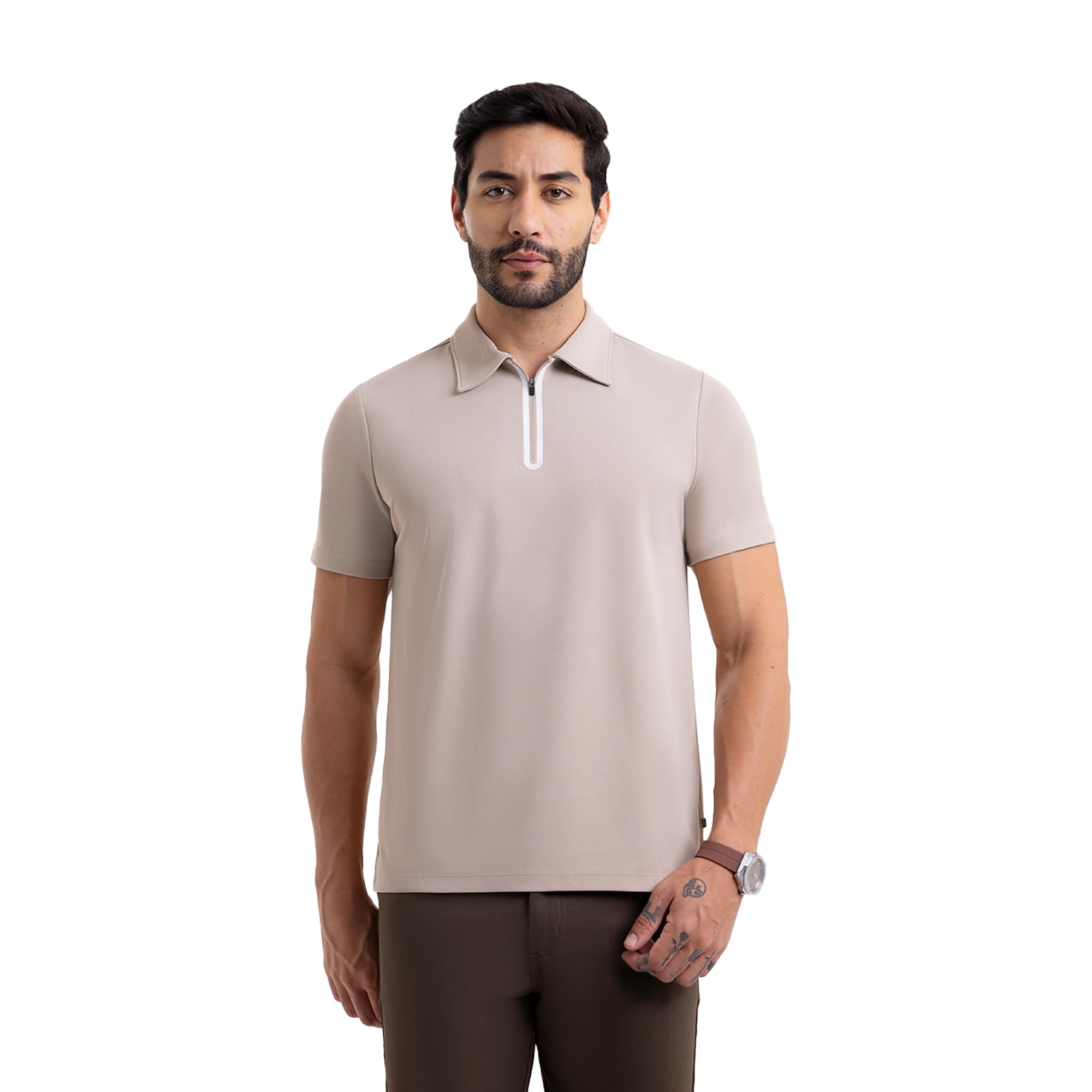 harfun Beige Work Polo T- Shirt | Advanced Zip Technology | Smart T-Shirt | Traveller Polo | Stretchable | Breathable | Wrinkle- Resistance | Anti-Odour | Slim fit Polo T- Shirt |-picture-27