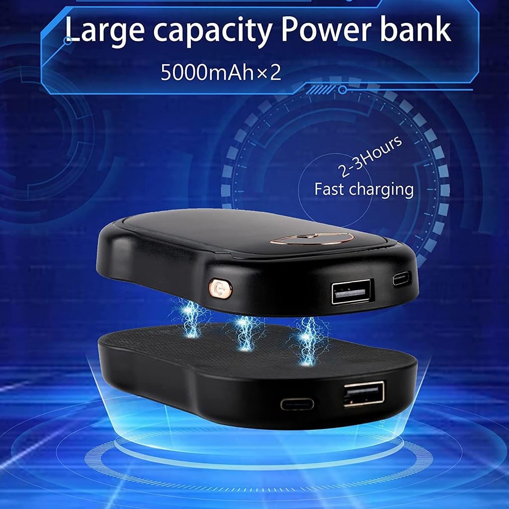 Scaldabagni portatili, scaldamani 10000mAh, scaldamani elettrico ricaricabile, per golf Raynauds Camping, regali caldi (Color : Black)