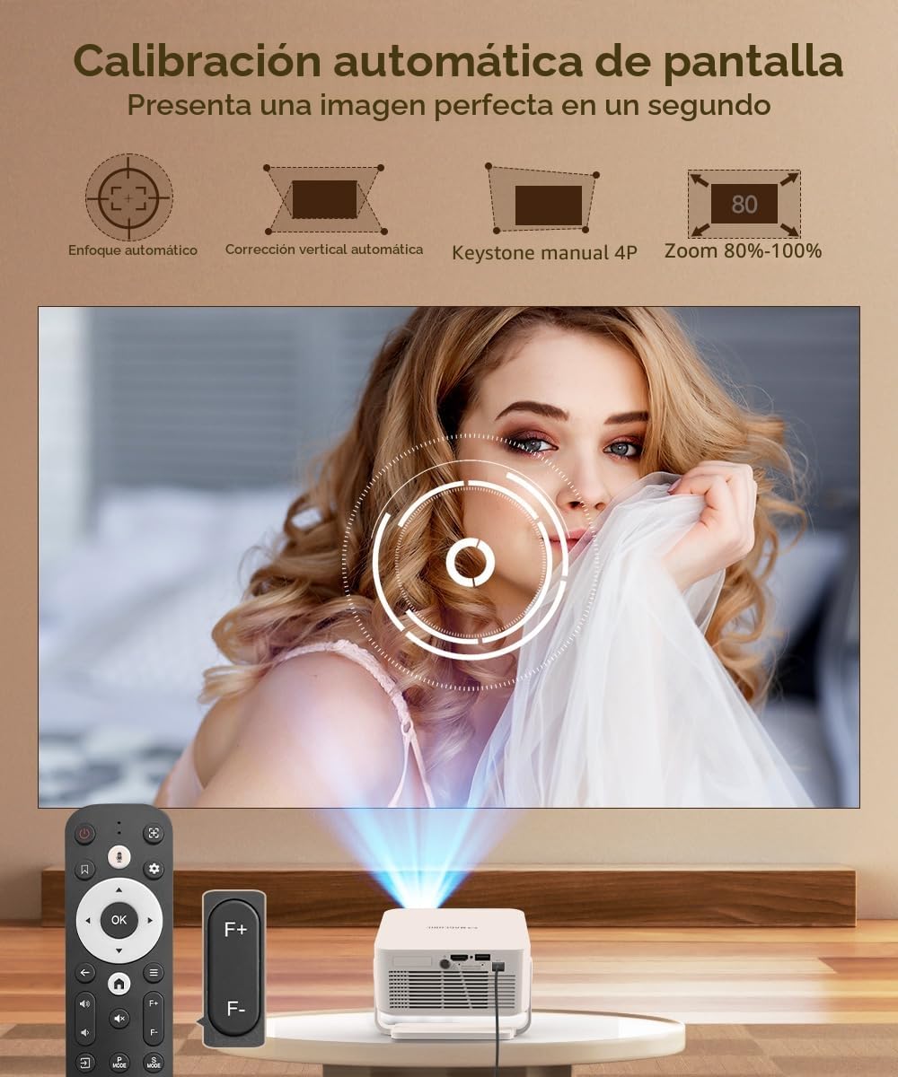 Proyector Portátil 【Google TV/Official Apps】 Mini Proyector 4k 1080P Full HD Soporte 200ANSI 8000L, Videoproyector WiFi 5G BT 5.4, Cine Projector 180 ° Se Puede Girar para TV Stick