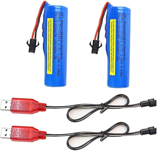 KBT - Paquete de 2 baterías recargables de iones de litio de 3.7 voltios 1200 mAh para automóvil RC, enchufe SM de 2 pines, baterías de iones de