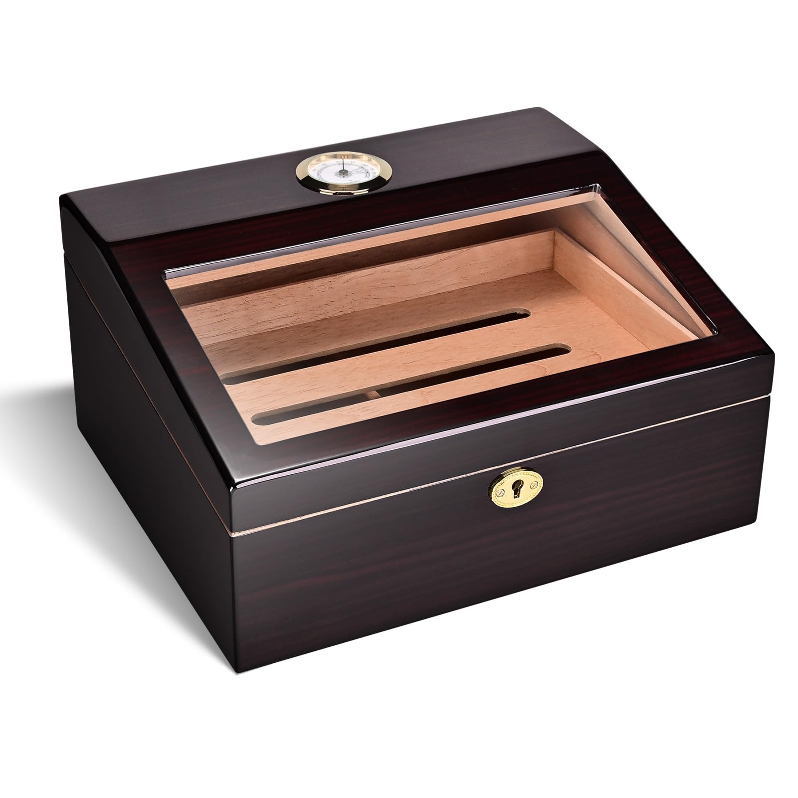 CIGARLOONG Cigar Humidor with Hygrometer and Humidifier Double Zone Storage Hold 40 Cigars (Black)
