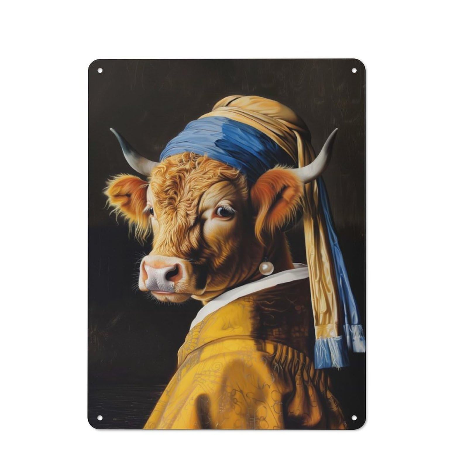 Junmoney Style-21 Highland Cow Pearl Earring Rustic Metal Plaque 40X30cm For Living Room Or Hallway, For Garage, Workshop And Man Cave Decoration
