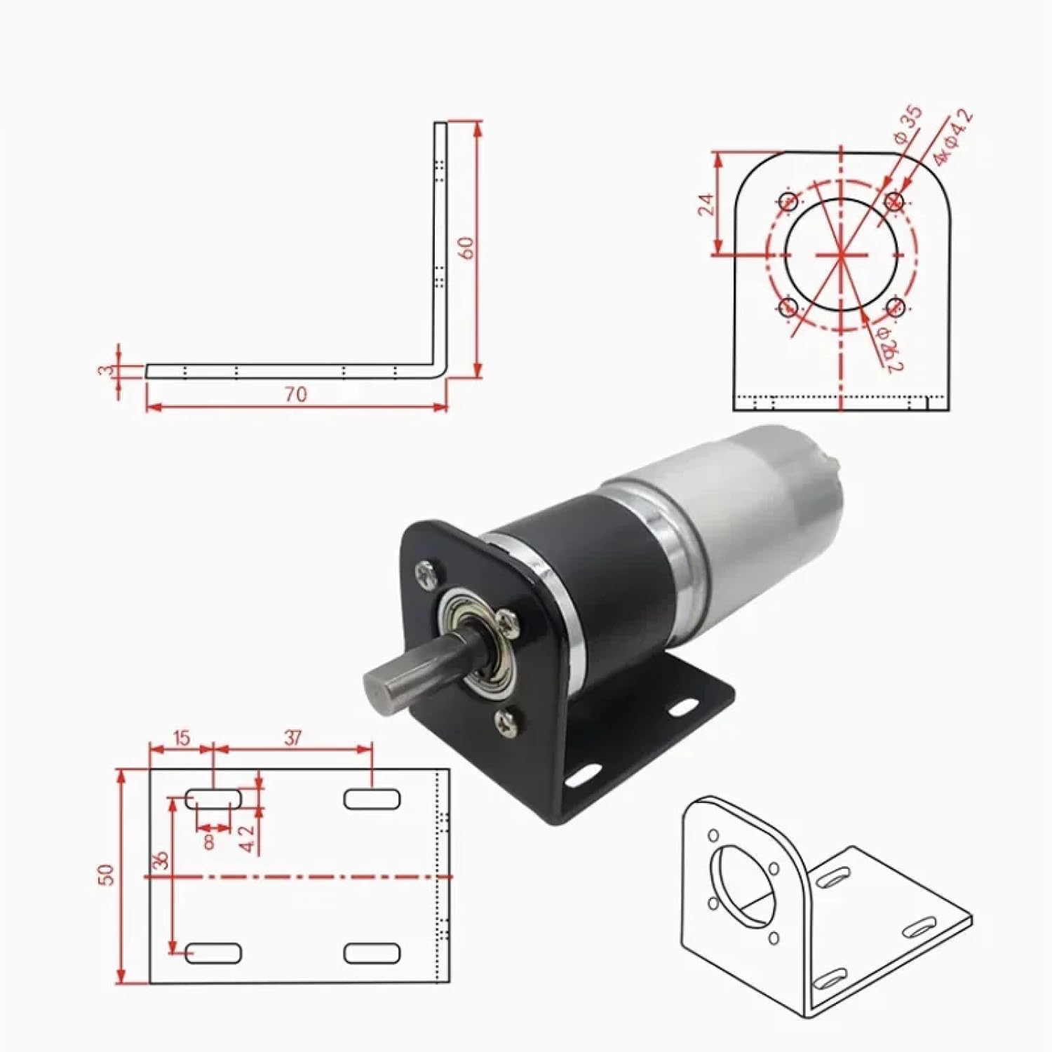 42GP-775 Metal Planetary Geared DC Motor, High Torque 200KG Max, 12V-24V, PWM Speed Control, Forward/Reverse, Drip-Proof, Black (50rpm 12V Shaft Diameter 10mm)
