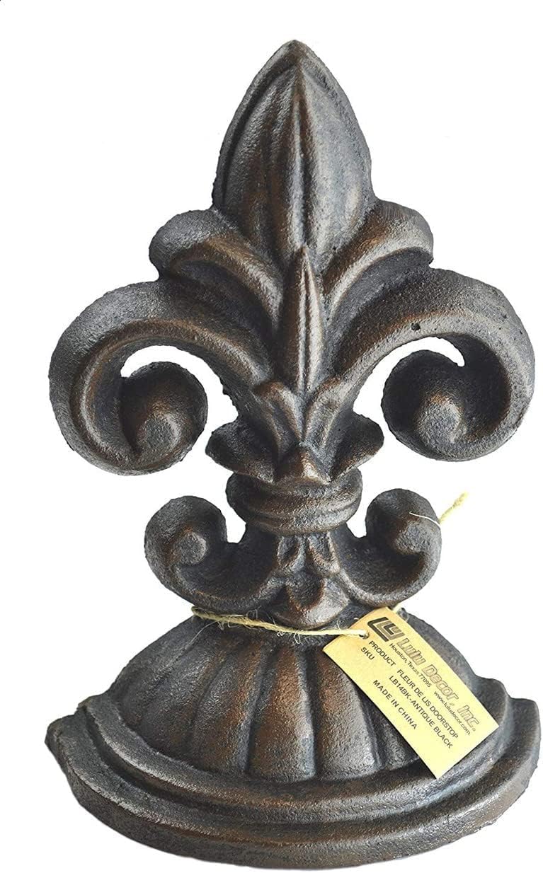 Lulu Decor, Fleur De Lis Sculpture, Door Stop, 2 Lbs, Door Stopper (Antique Black)