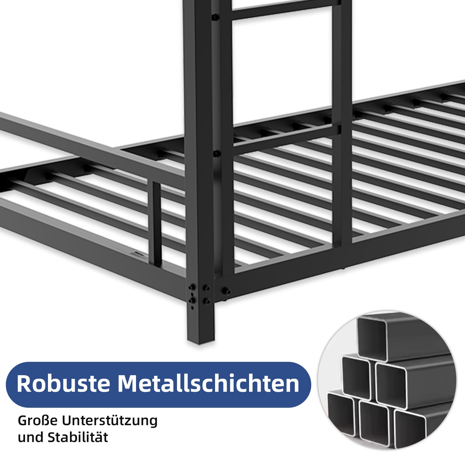 Lubvtti Litera para niños/adolescentes/adultos, cama para niños de 90 x 190 cm, de metal, con escalera y barandilla (C-negro)