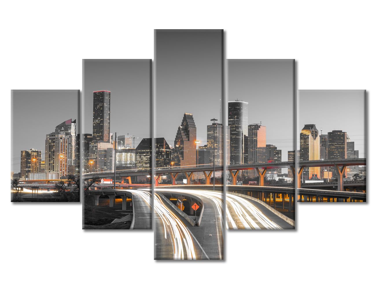 Wall Art for Living Room Houston City Skyscraper Painting Framed Houston, Texas, US City Skyline Artwork Black and White Canvas Print Home Decorations