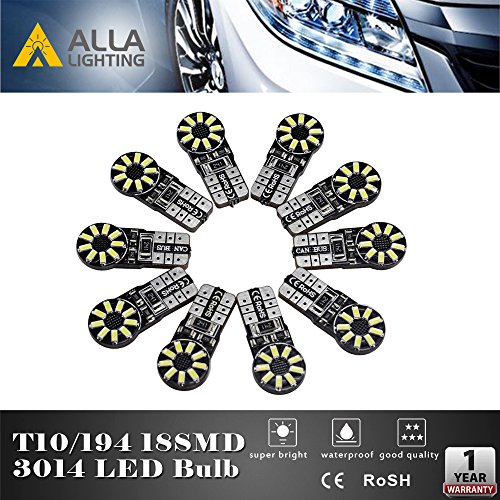 Alla Lighting Canbus 194 Led Bulb Super Bright 168 175 2825 W5W Bulb 6000K White 3014 Smd 12V T10 Led Replacement Bulbs Car License Plate Interior Map Dome Trunk Door Courtesy Lights Bulbs (Set Of 10) #TOP7