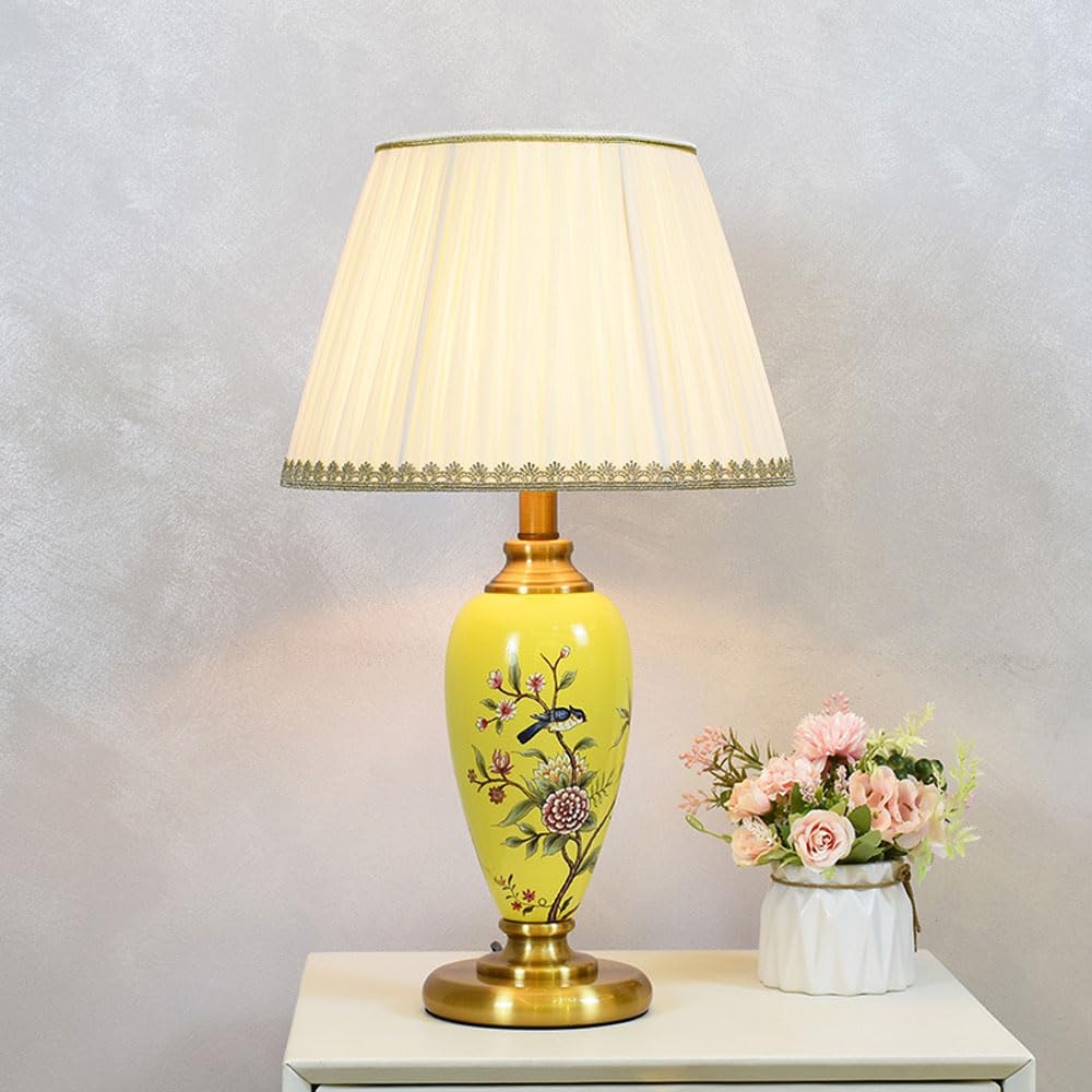 asdchZen 22.5 Inch Table Lamp, Ceramic Nightstand Lamps With Push Button Switch, Bedside Lamp With E26 Base & Fabric Lampshade, Modern Table Tall Lamps For Bedroom Living Room Ent,B