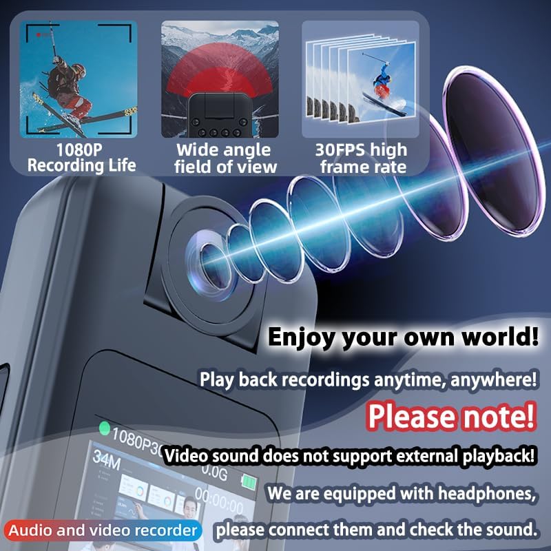 Miniatura 4 de Muayb Mini cámara corporal de 64 GB con audio y video, clip magnético con cordón, visión nocturna, grabación en bucle, clip trasero portátil para