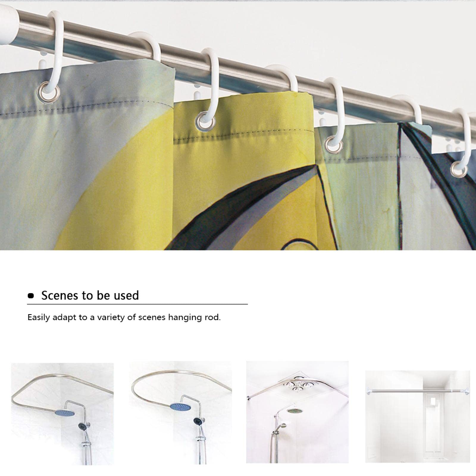 Líneas geométricas Cortina de Ducha Simple Amarillo Azul Claro Cortina de bañera para niñas Niños Juego de decoración de baño Tela de poliéster con Ganchos 200x200 cm