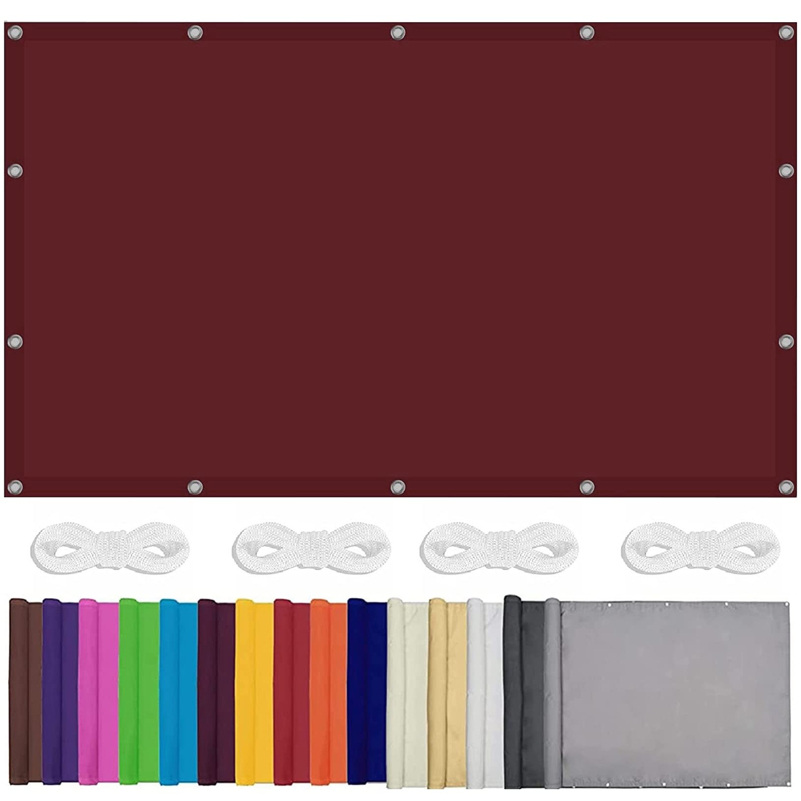 Voile d'ombrage imperméable 2,5x6m bordeaux avec 4 cordes pour jardin et camping