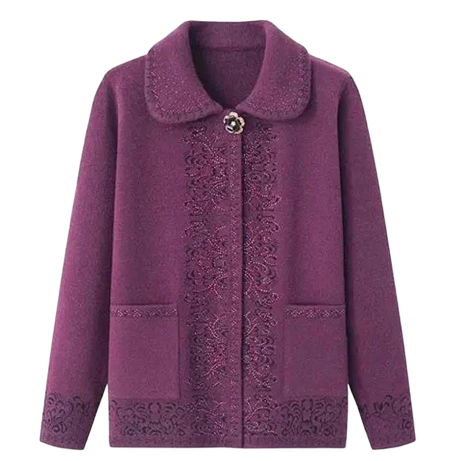 WomenS Elderly Sweater Fall Winter Thick Fleece Cardigan for Grandma Warm Old-Age Mother Tops and Coats