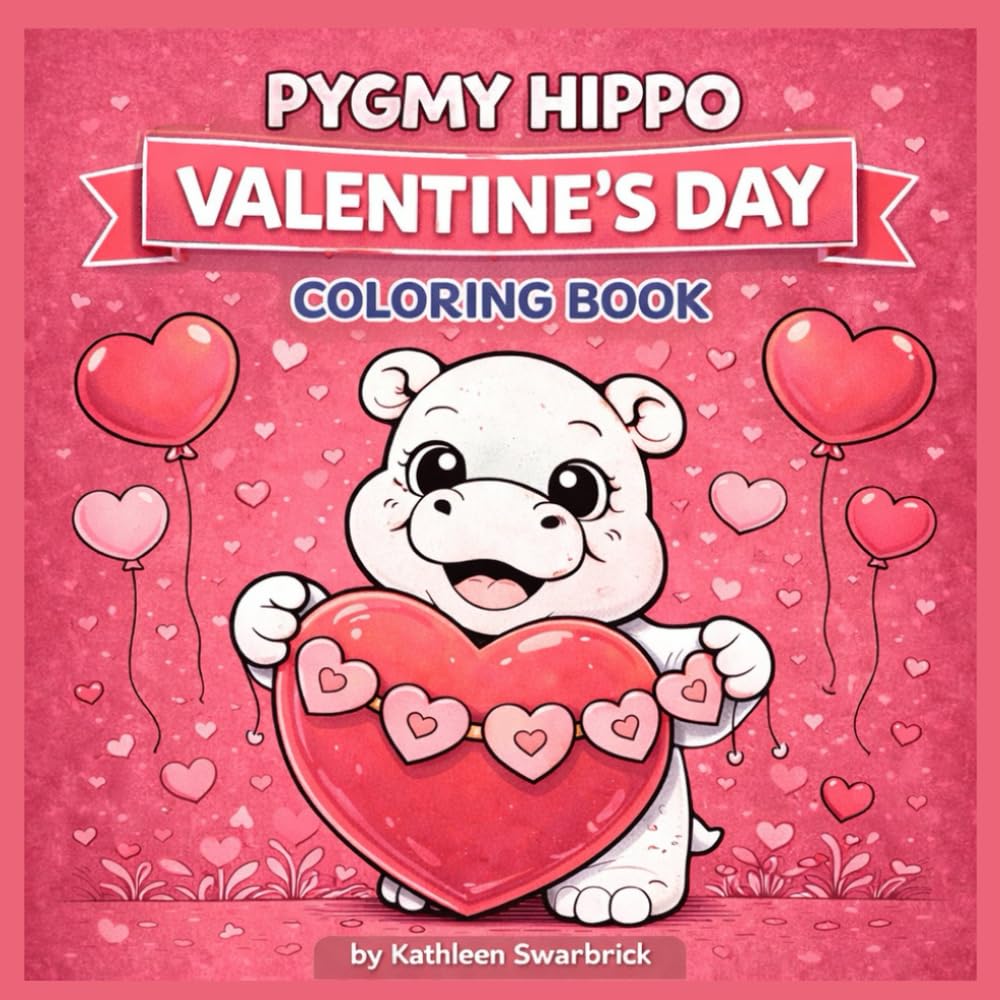 Pygmy Hippo Valentine’s Day Coloring Book: Cute hippos, sweet hearts and fun Valentine designs to color for kids