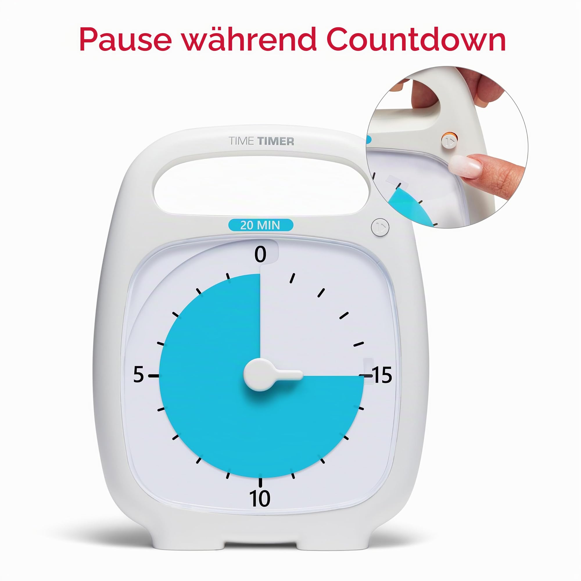 TIME TIMER PLUS 20 Minuten Visueller Analog-Timer Uhr - Optionaler Aktustischer Alarm (Lautstärkeregler) Kein lautes Ticken; Zeitmanagement-Tool (weiß)