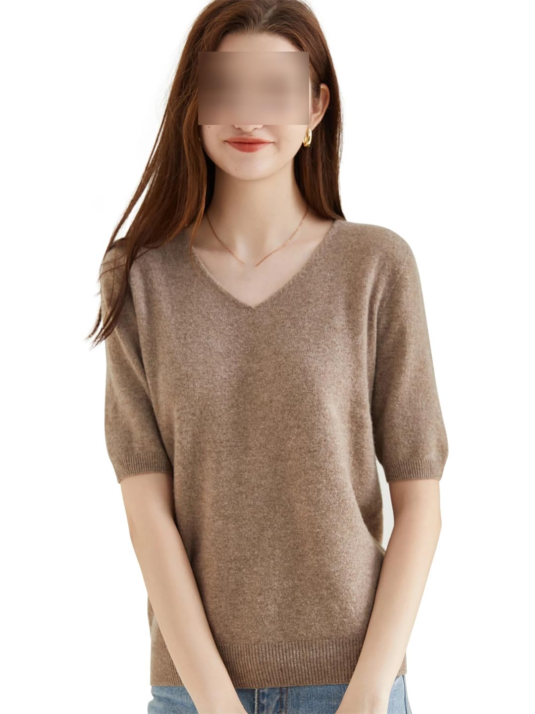Maglione da donna in lana merino per donna a maniche corte pullover top primavera estate scollo a V morbido lavorato a maglia abbigliamento femminile